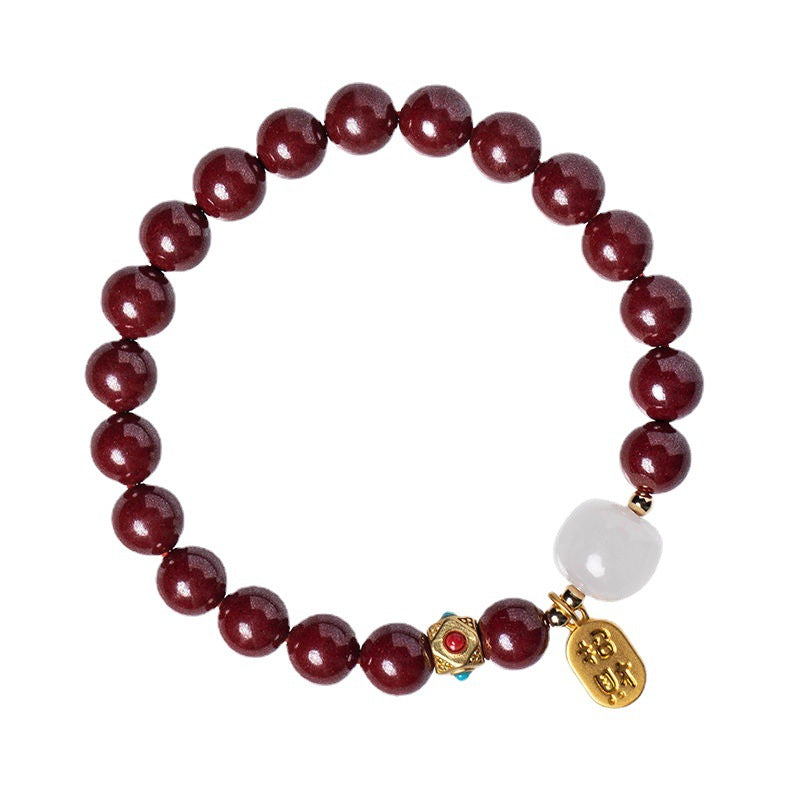 Women's Raw Ore Purple Gold Sand Cinnabar Lucky Beads Bracelets