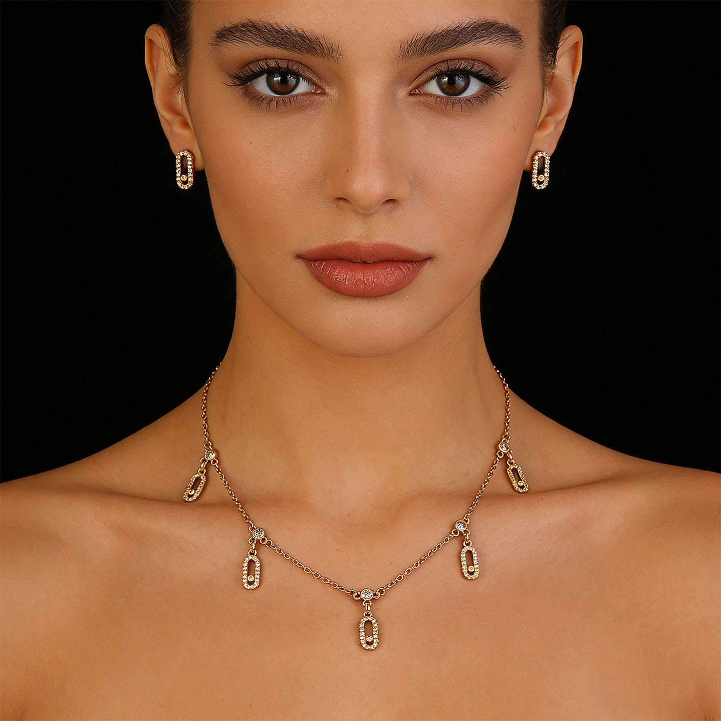High-grade Full Diamond Five Sliding Clavicle Jewelry Set