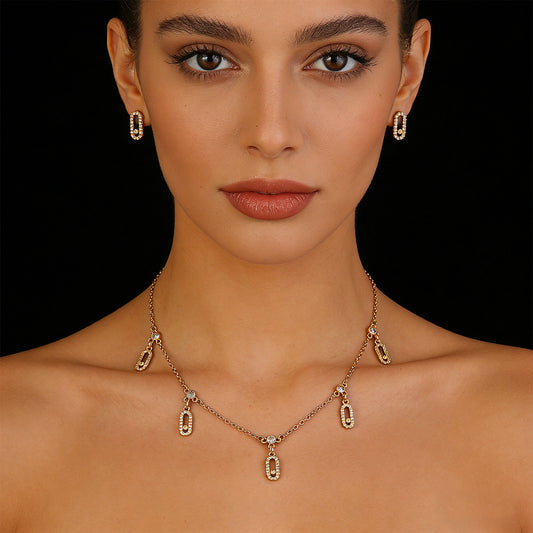 High-grade Full Diamond Five Sliding Clavicle Jewelry Set