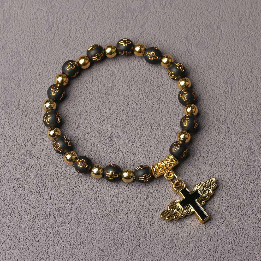 Angel Cross Beads Colorful Gold Elastic Bracelets