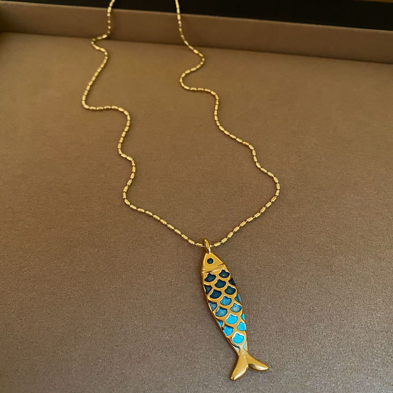 Oil Dripping Fish Personality Everyday Fashion Sweater Chain Light Luxury Necklace