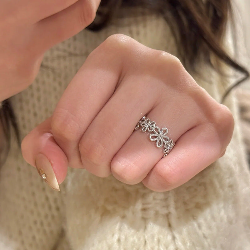 Korean Lace Zircon Flower Light Luxury High Sense Rings