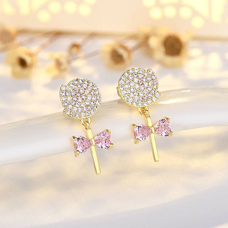 Boucles d'oreilles coréennes en forme de sucette pour femmes, Niche en Zircon doux, bonbons