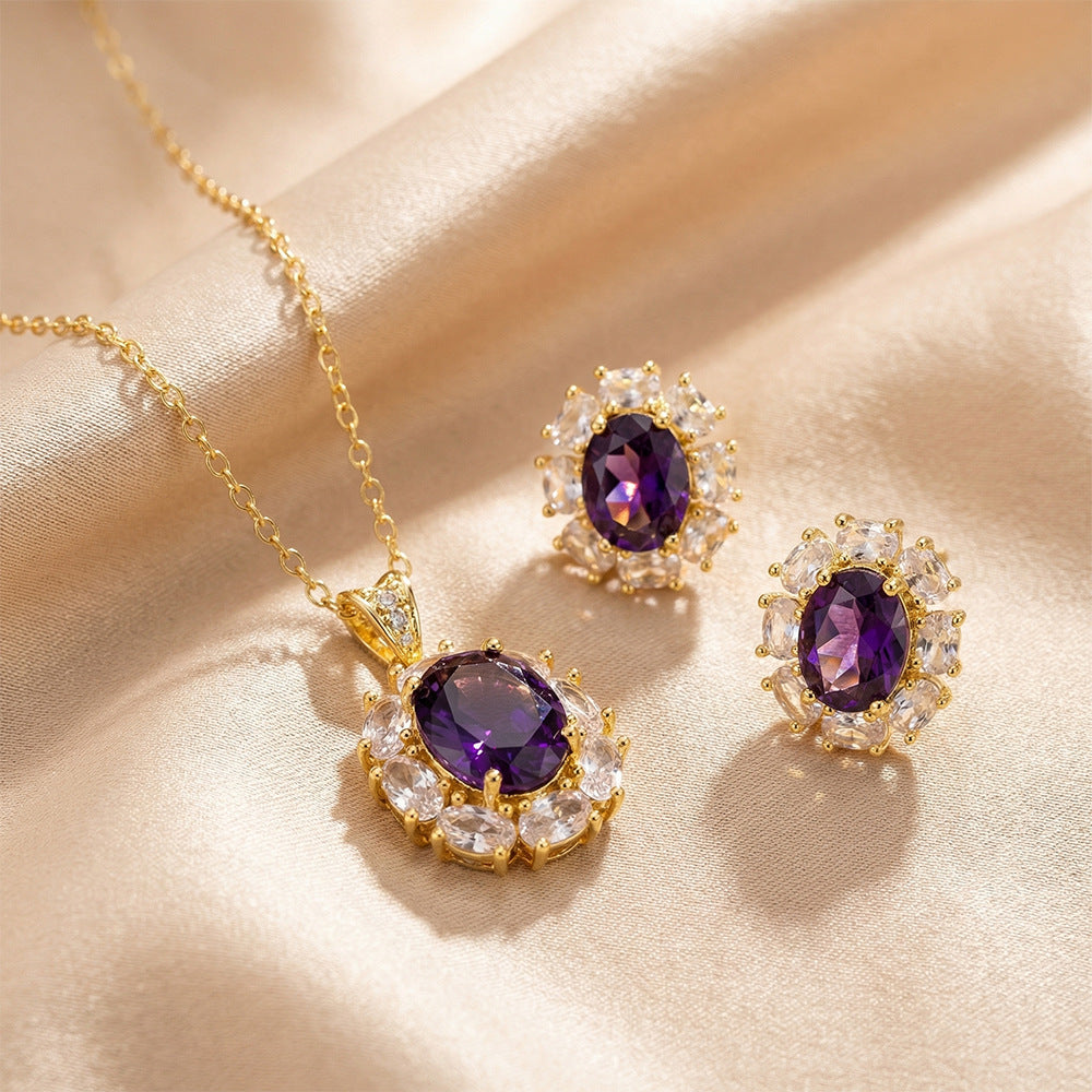 Purple Gem Female Light Luxury Simplicity Temperament Titanium Steel Clavicle Necklaces