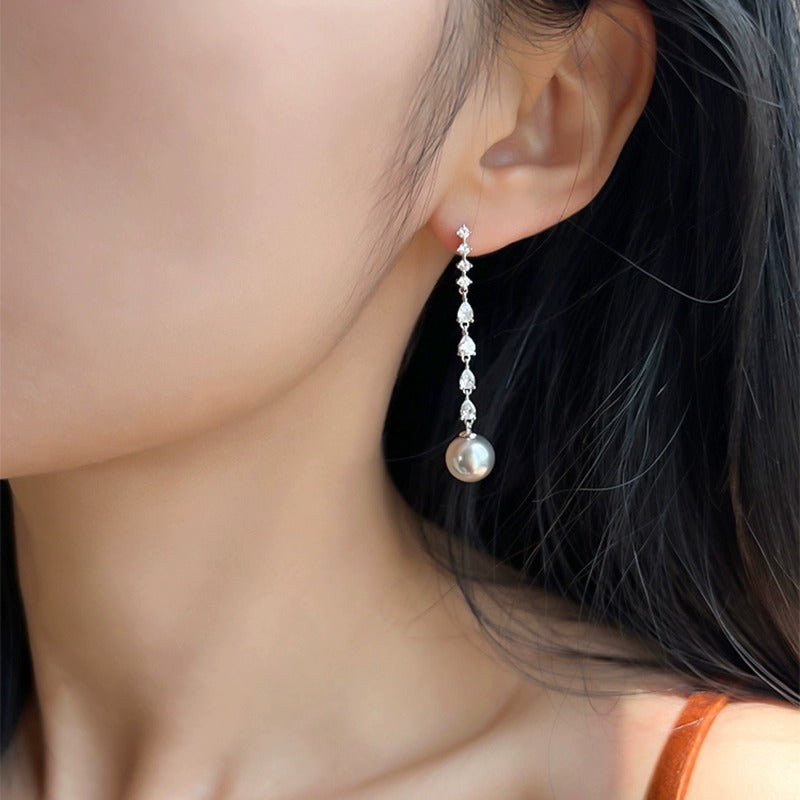 Sterling Sier Mild Luxury Retro Female Zircon Long Eardrop Earrings
