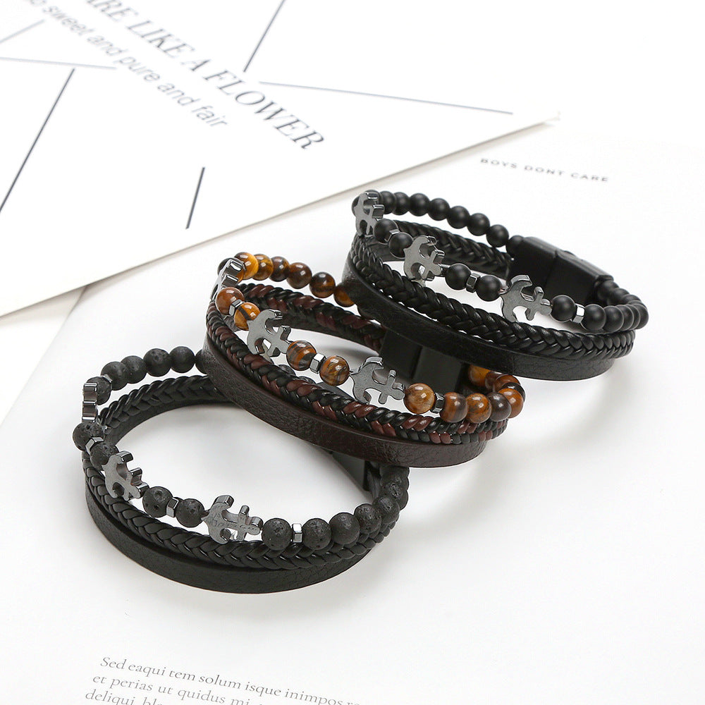 Men's Chain Natural Stone Stainless Steel Volcanic Bracelets