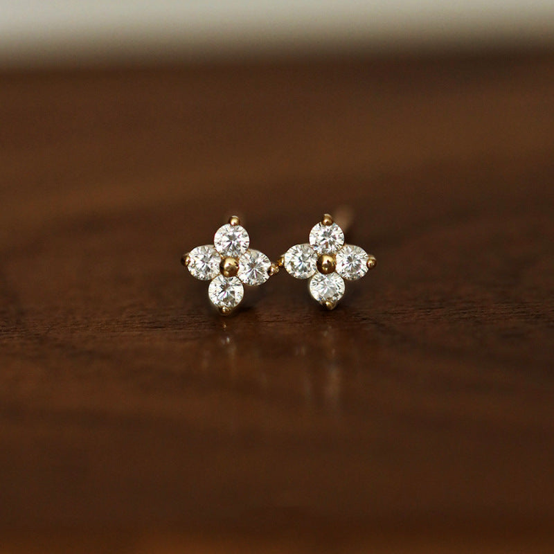 Women's Lucky Four-leaf Clover Mini Super Flash Zircon Inlaid Diamond Stud Earrings