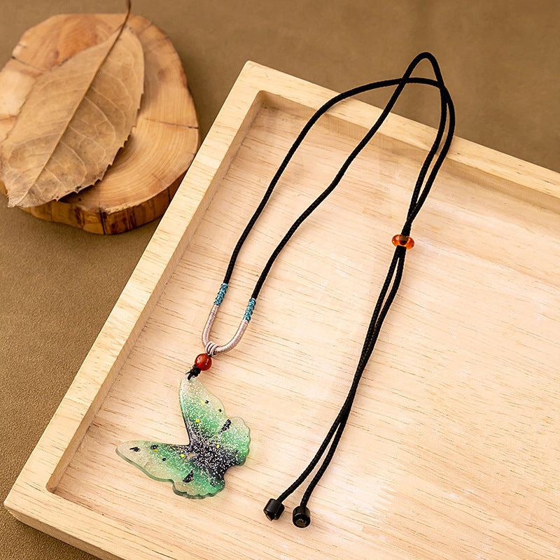 Women's Chinese Ethnic Style Butterfly Vintage Ceramic Flower Bell Necklaces