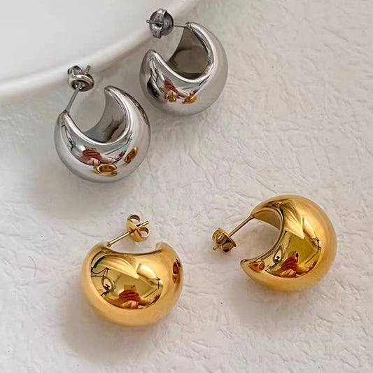 Gold Plated Metal Fat Shaped Glossy Moon Delicate Circle Fashion Earrings