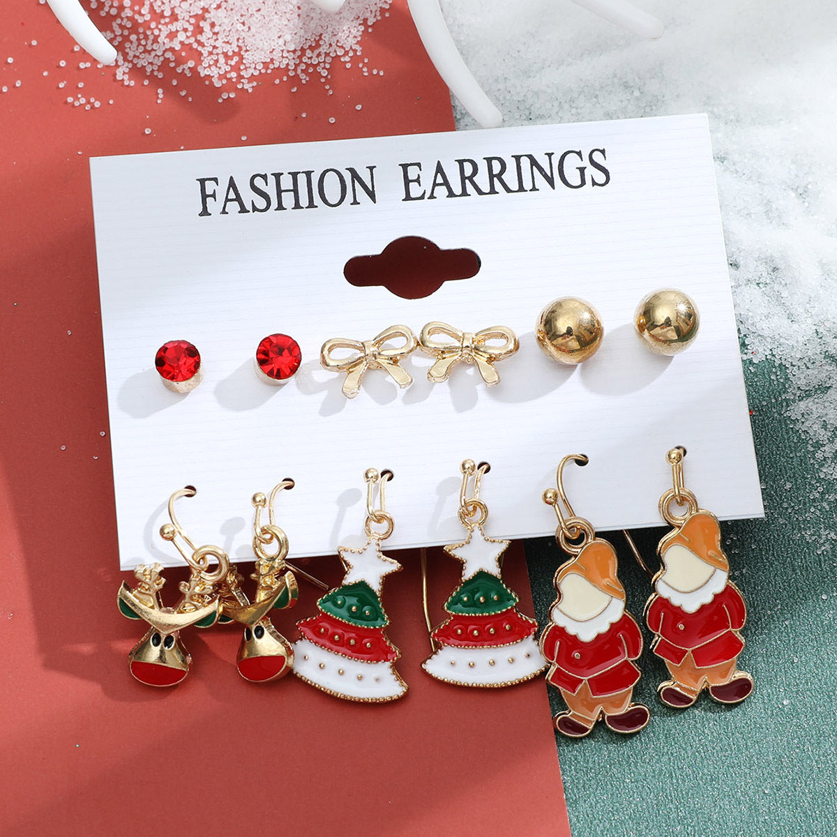 Women's Series Snowflake Bell Combination Suit Cartoon Earrings