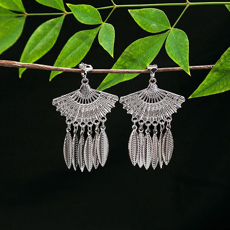Women's Ethnic Geometric Tassel Ear Clip Miao Sier Retro Elegant Earrings