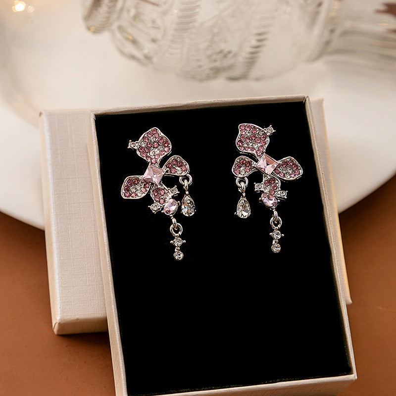 Boucles d'oreilles carrées de luxe pour femmes, aiguille en argent, doux, plein de diamants, papillon léger