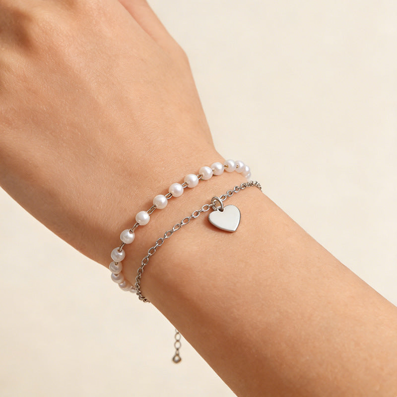 Women's Chain Style Simple Pearl Heart Alloy Bracelets