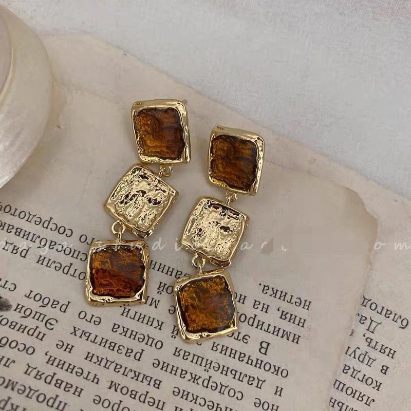 Retro French Resin Square Long Simple Temperament Style Rings