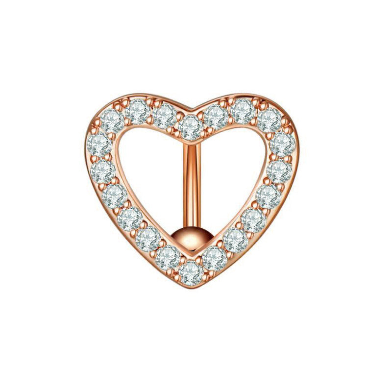 Fashion Belly Navel Buckle Heart-shaped Copper Inlaid Stone Rose Gold Rings
