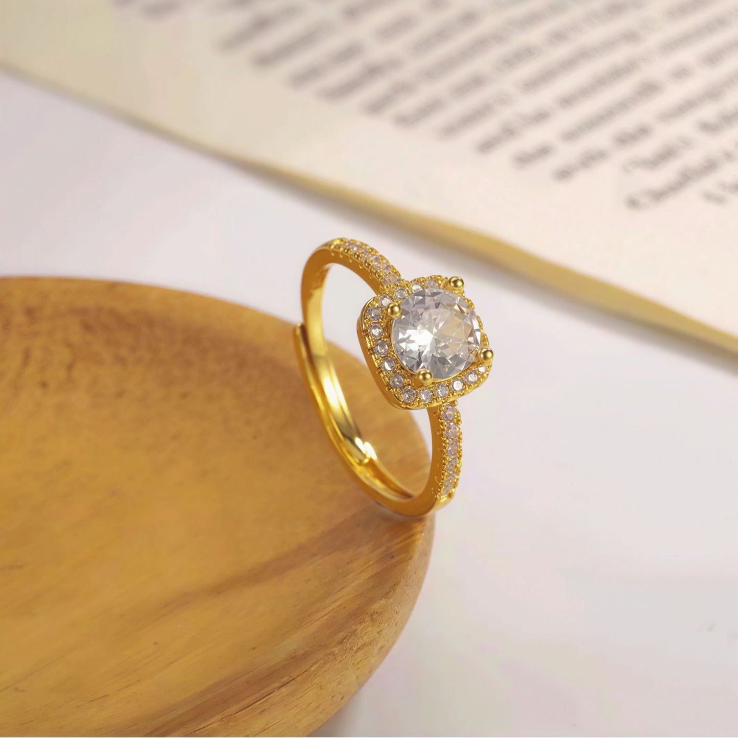 Diamond Square Round Affordable Luxury Fashion Pillow Zircon Opening Couple Rings