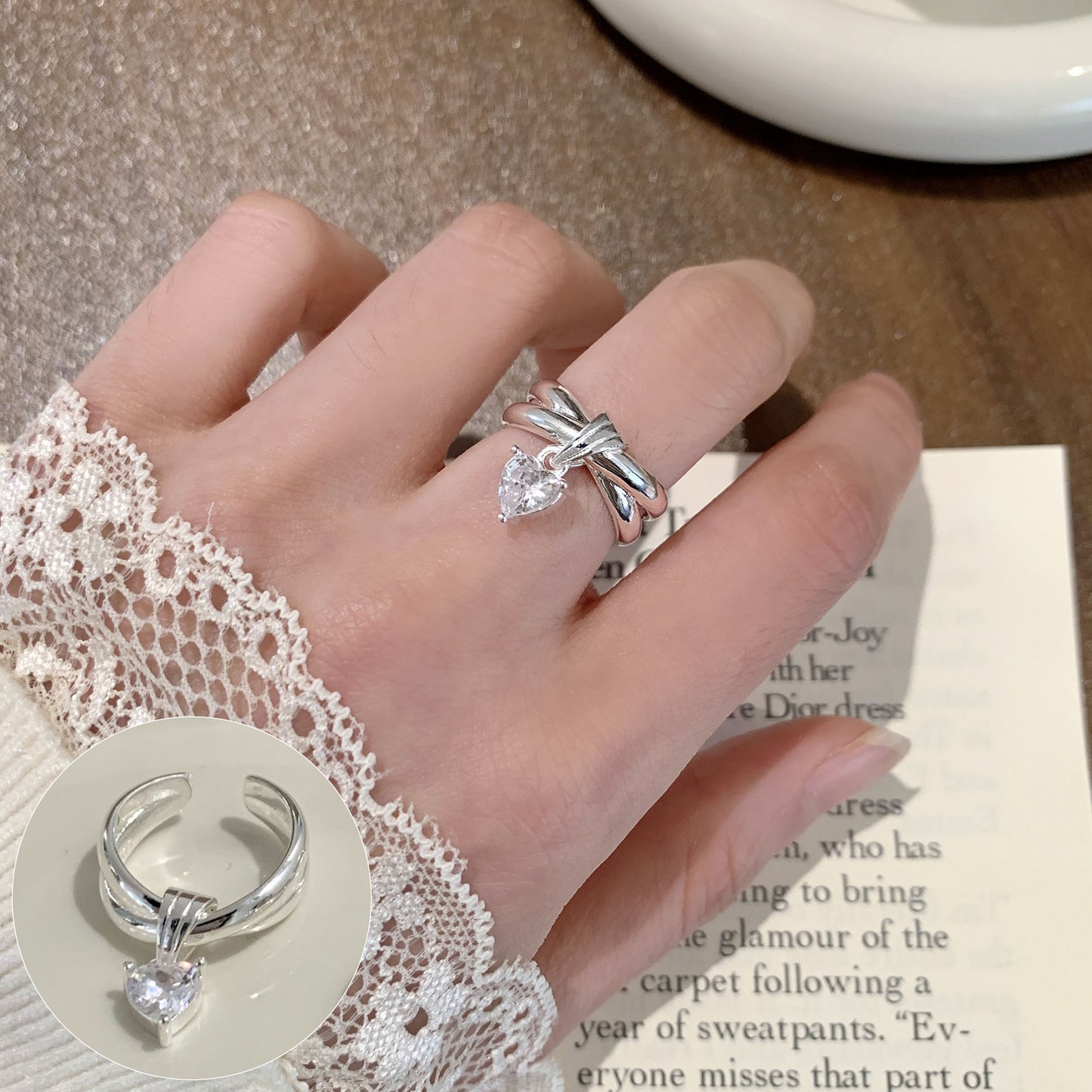 Pearl Flower Female Vintage Court Style Elegant Opening Index Ring