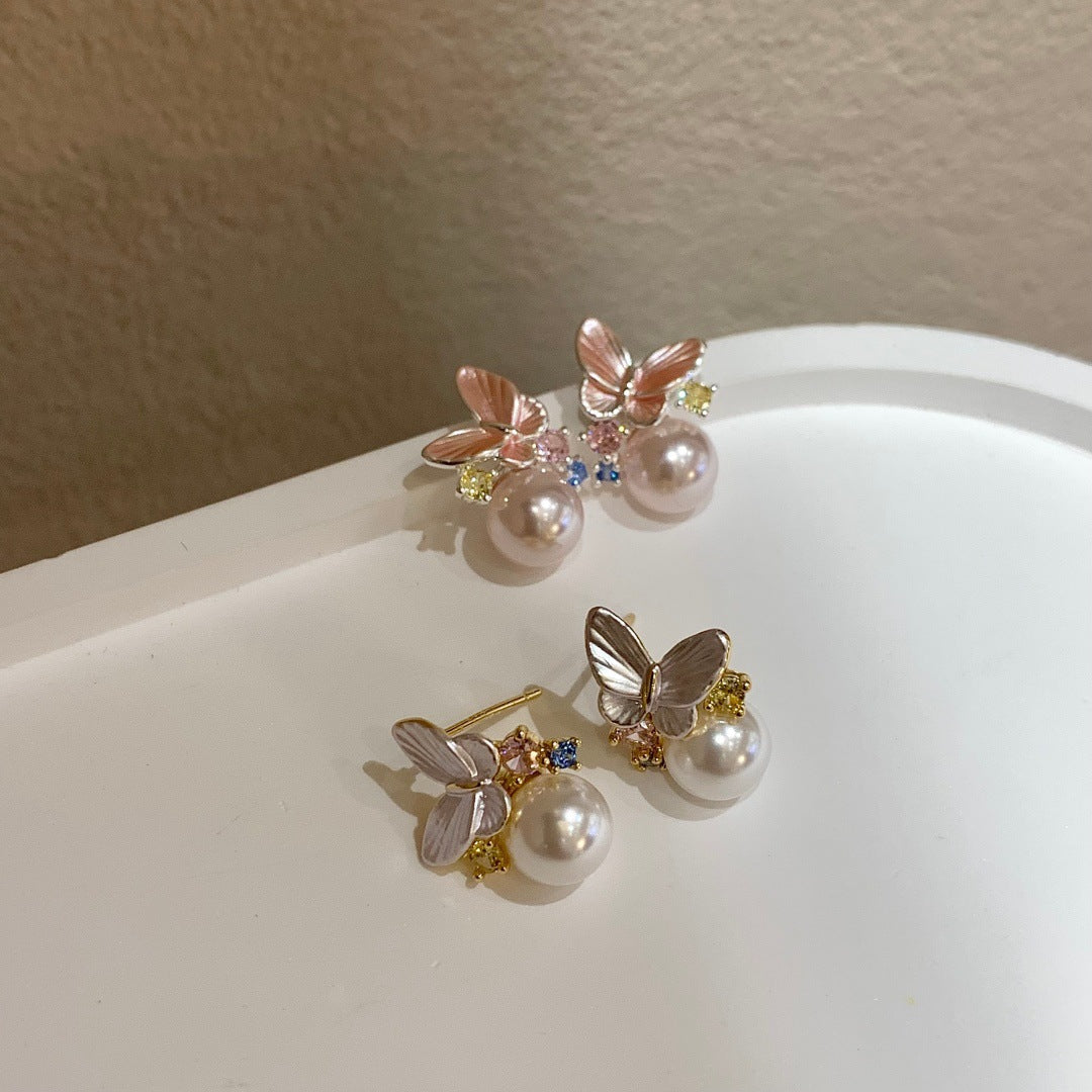 Women's Light Luxury High-grade Flash Zircon Korean Style Pearl Earrings