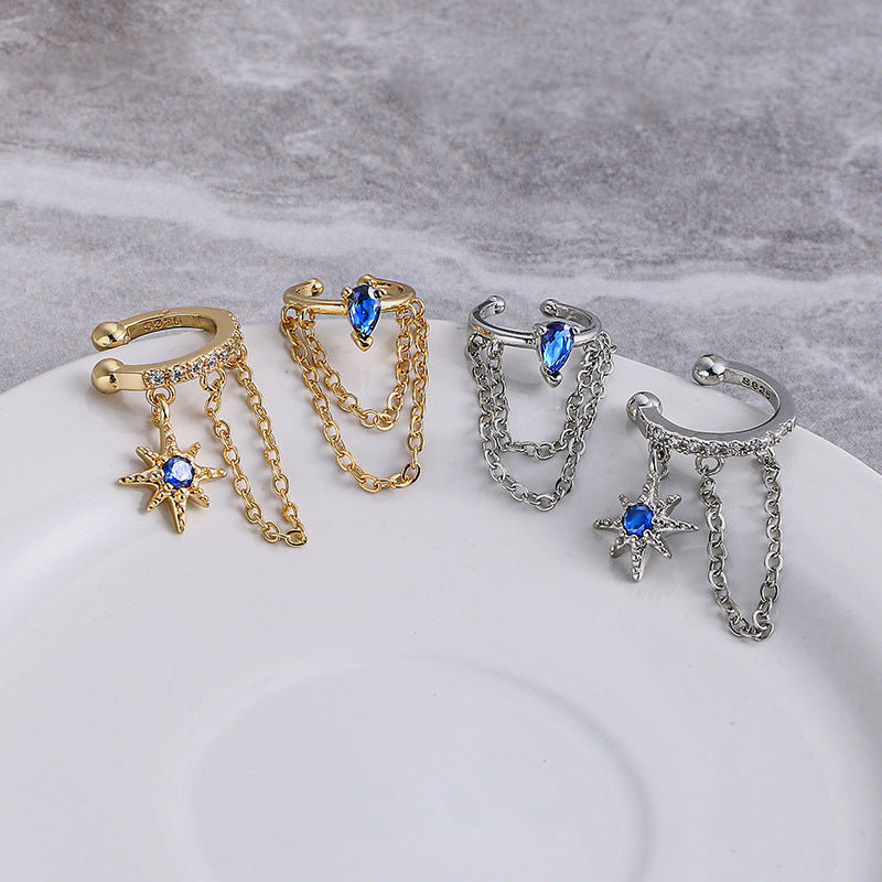 Women's French Style Chain Klein Blue Retro Gold Asterism Rings