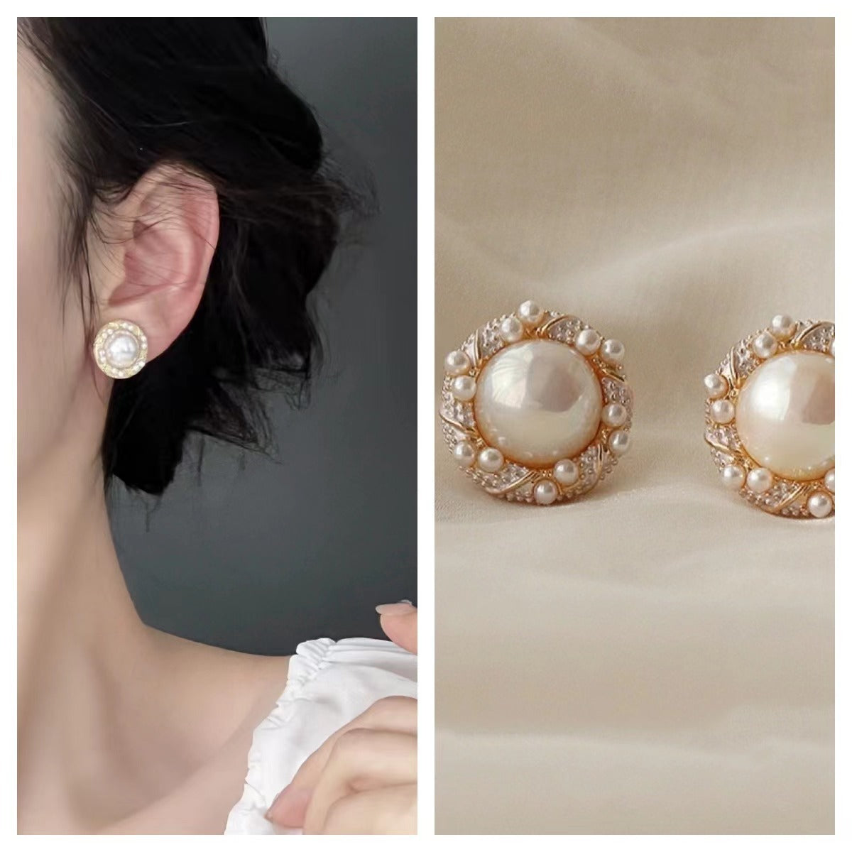 Women's Elegant Style Pearl Sier Needle Trendy Romantic French Earrings