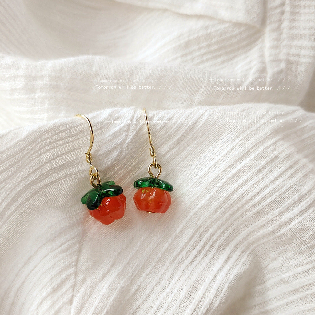 Persimmon Fresh Sweet Sier Pin Cute Earrings