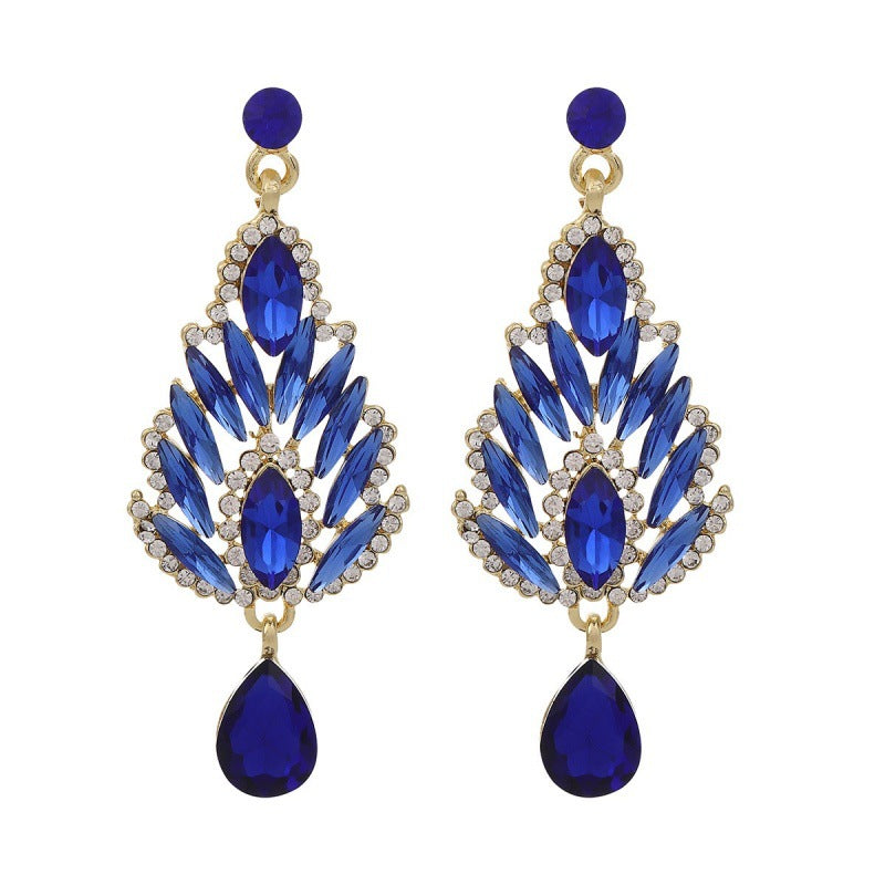 Women's Luxury Generous Long Shining Crystal Eardrops Fashion Wedding For Earrings