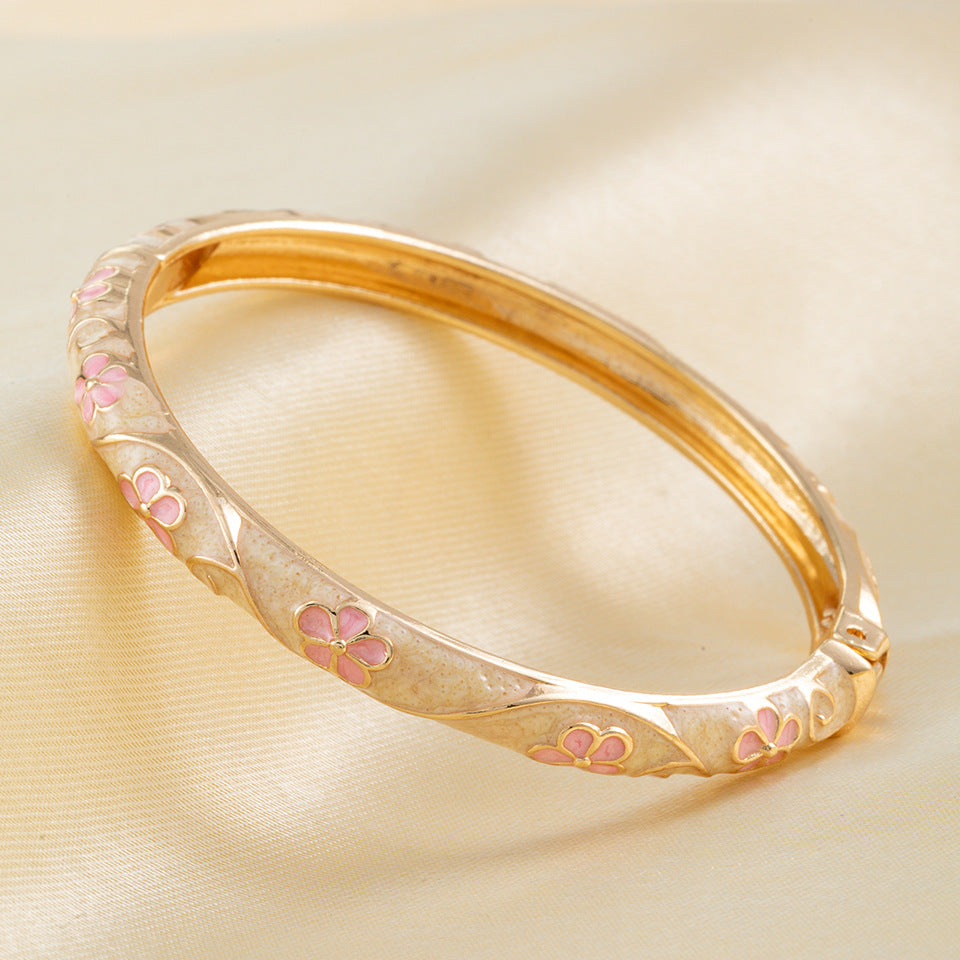 Flower Enamel Color Open-ended National Fashion Chinese Style Light Luxury Bracelet