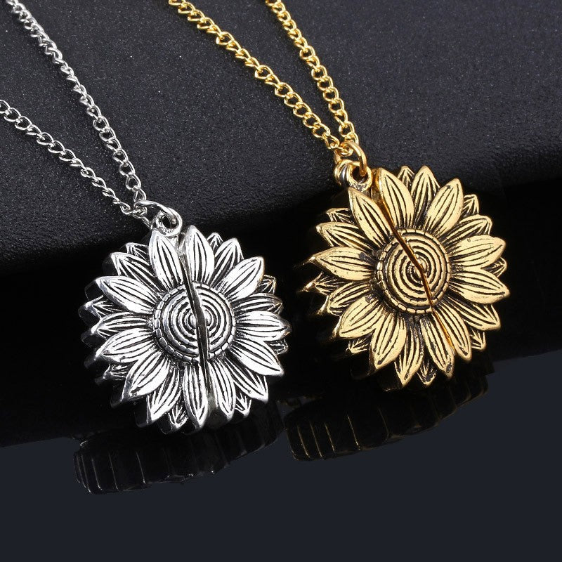 Sunflower Fashion Flower Letter Open Pendant Necklaces