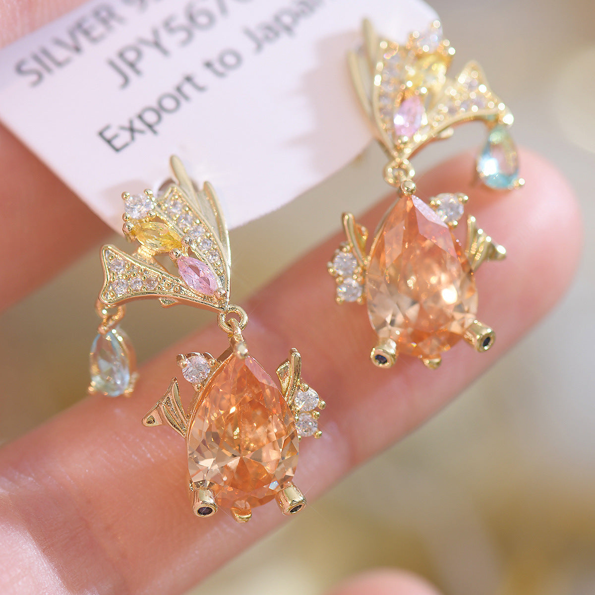 Entry Lux Design Color Zircon Water Drops Earrings