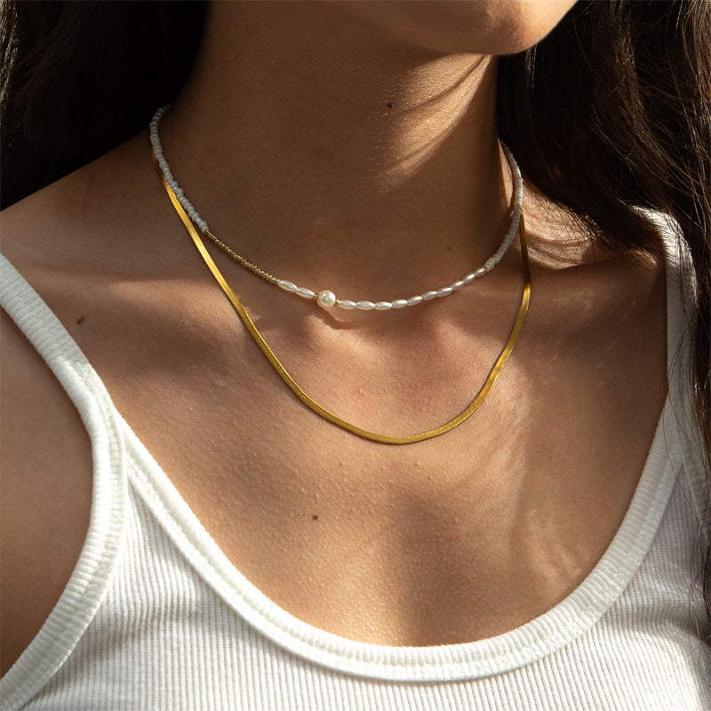 Gold Flat Snake Bones Chain Niche Necklaces