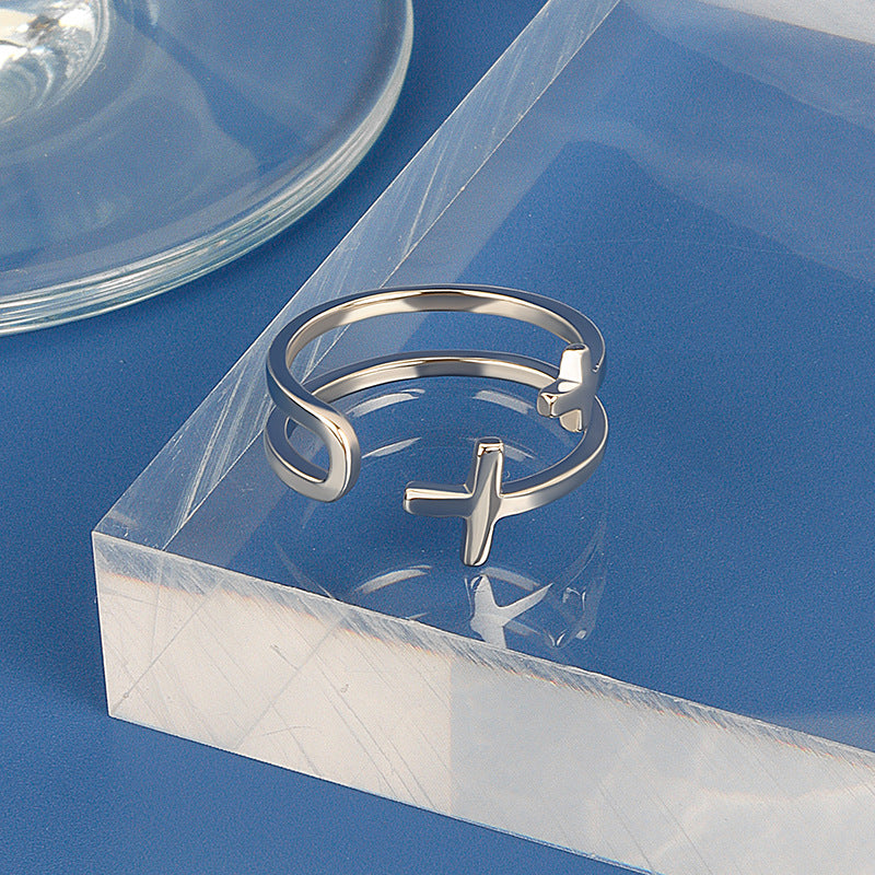 Korean Style Simple Double Layer Cross Female Rings