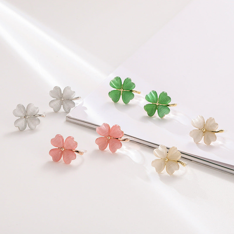Four Leaf Clover Ear Sterling Sier Needle High-grade Simple Wild Stud Earrings