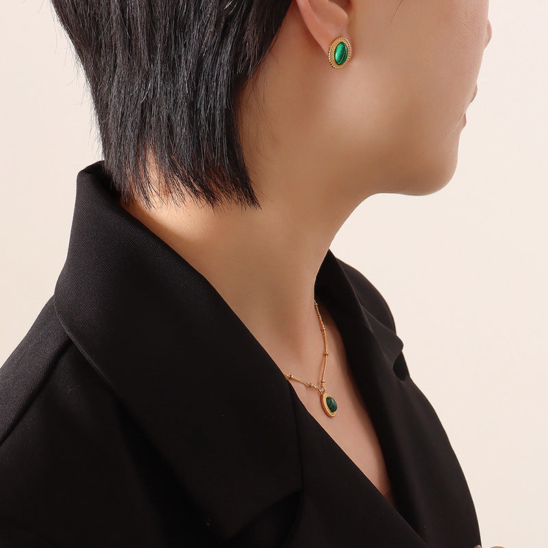 Women's French Bohemian Personality Fashion Retro Turquoise Opal Inlaid Jewelry Set