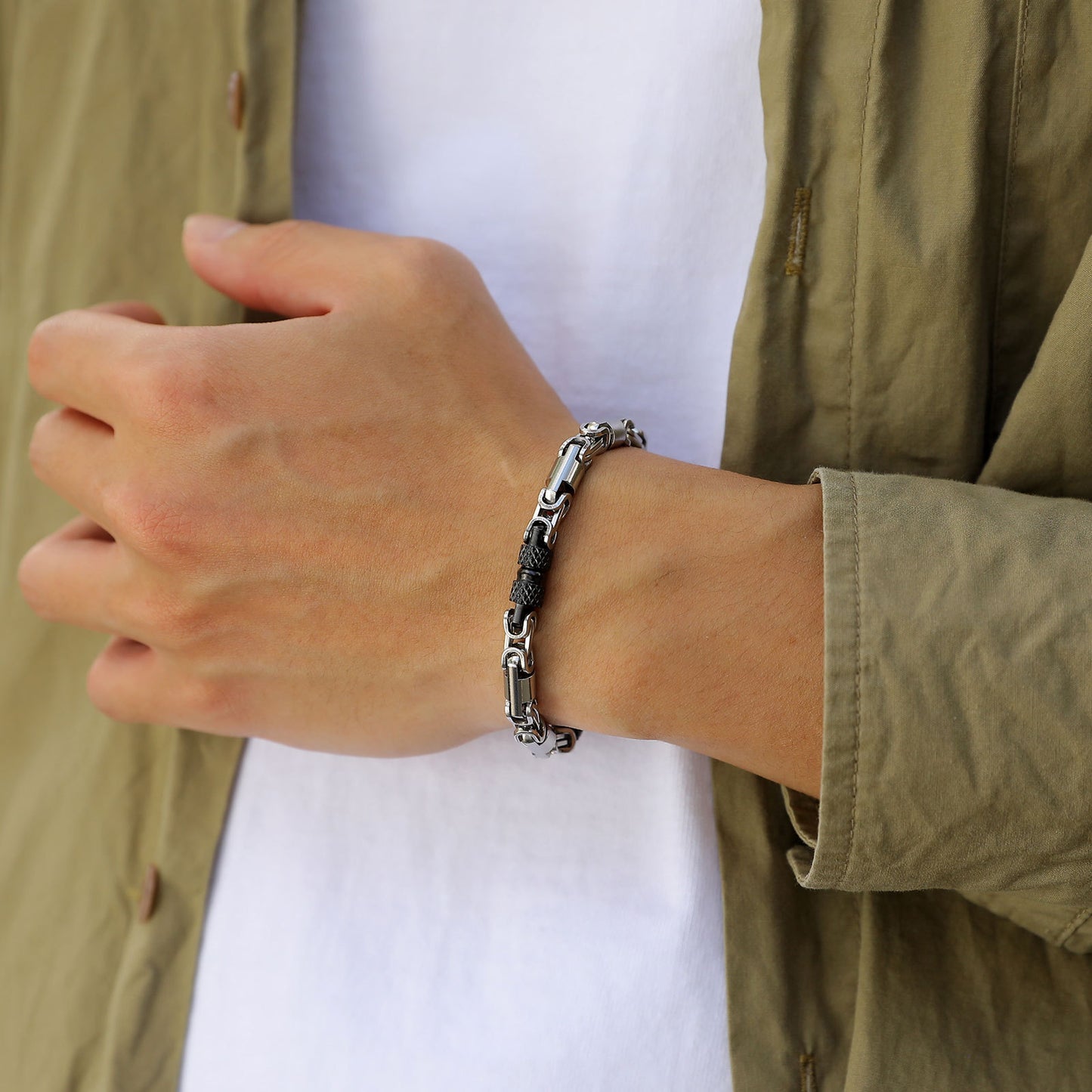 Men's Stainless Steel Byzantine Handmade Chain Room Electric Black Bracelets