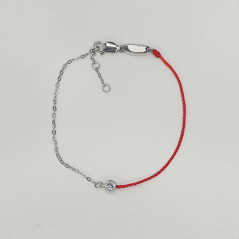 Women's Sterling Sier French Red Rope Single Diamond Bracelets