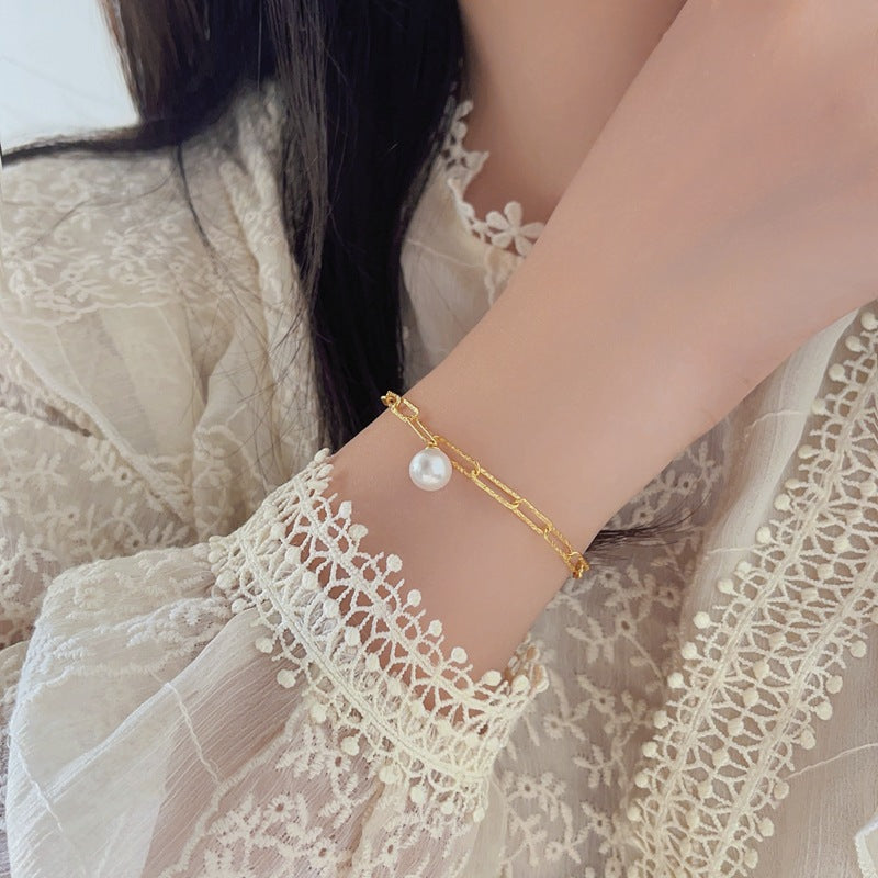 Niche Design Sier Plated Stitching Pearl Vintage Jewelry Bracelets