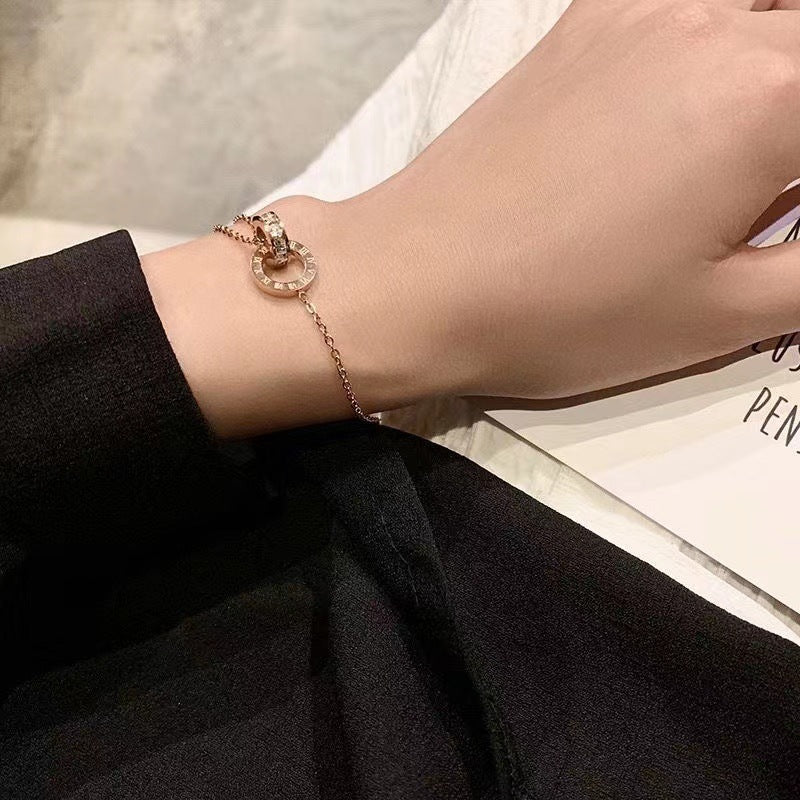 Women's Roman Font Titanium Steel Gold Design Light Bracelets