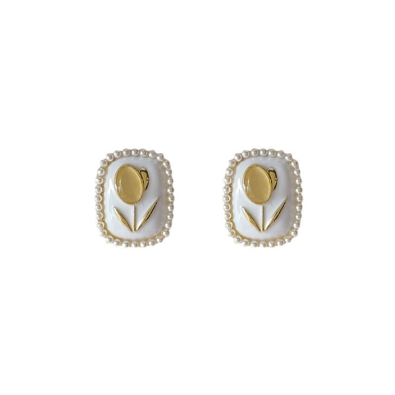 Sier Needle Plated Tulip Gentle Elegant Lady Earrings