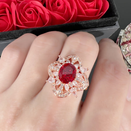 Light Luxury Blooming Flower Open Ruby Rings