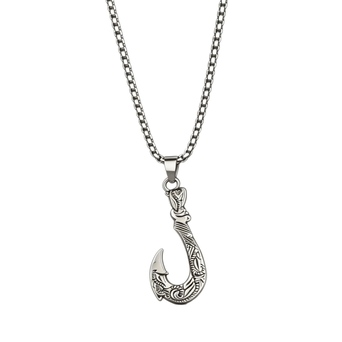 Men's Personality Vintage Alloy Fishhook Square Pearl Necklace
