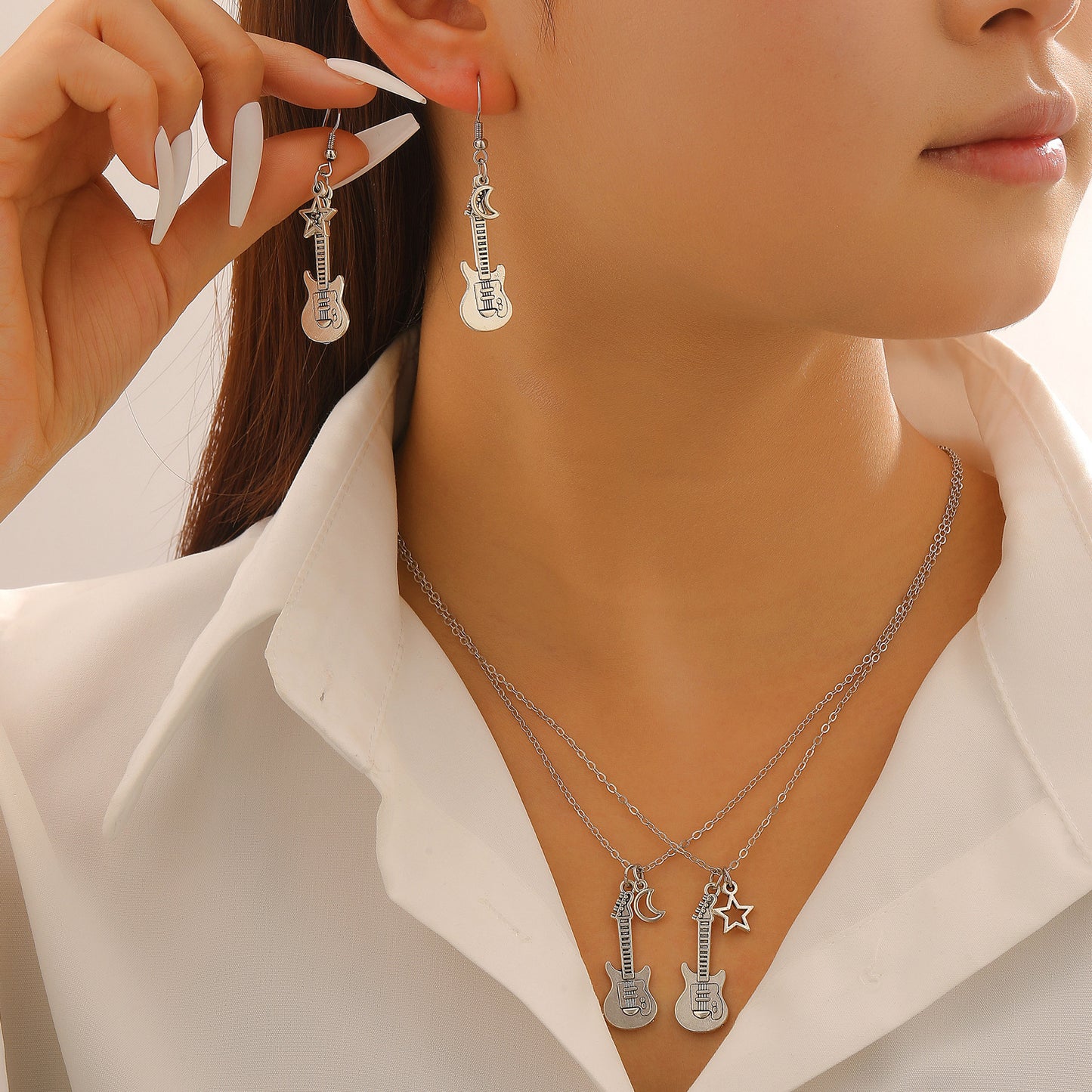 Women's & Men's Steel Guitar Punk Hip Hop Creative Design Electric Sweater Chain Jewelry Set