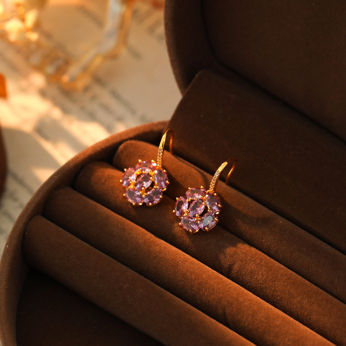 French Style Purple Zirconium Rose Female Elegant High Sense Earrings