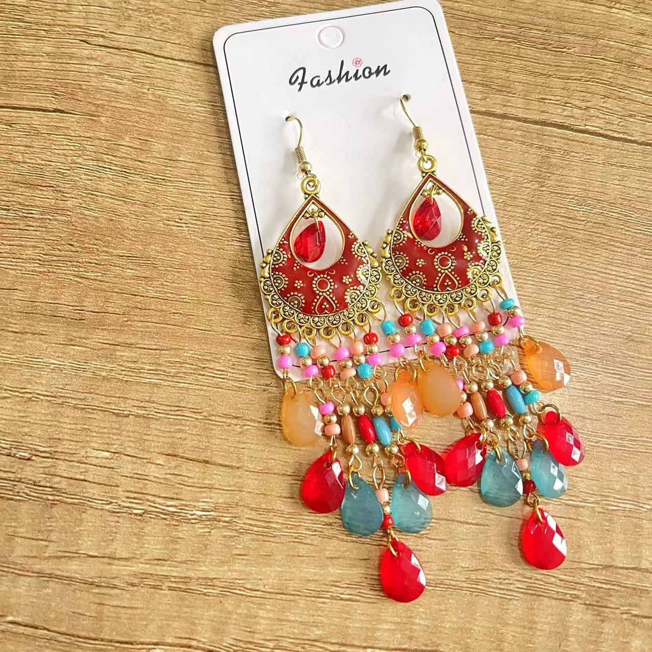 Ethnic Style Tassel Long Bohemian Crystal Yunnan Summer Earrings