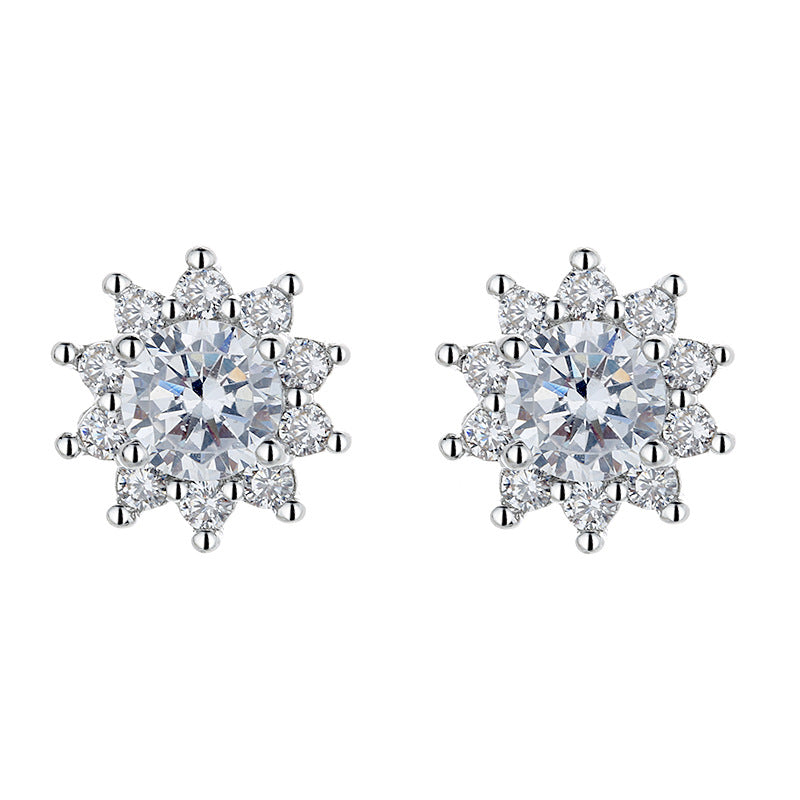 Boucles d'oreilles en forme de fleur de soleil en argent, Imitation Moissanite en streaming