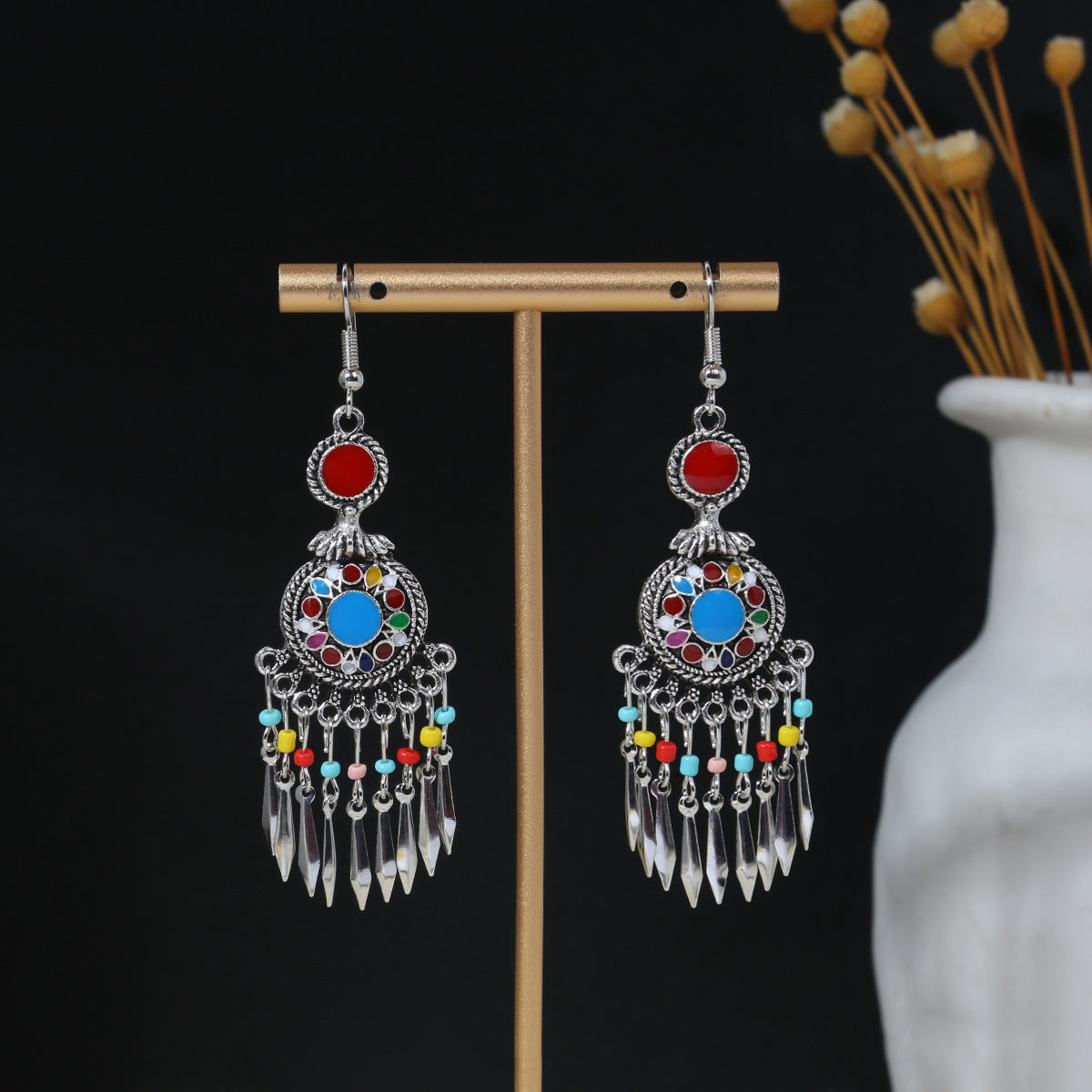Geometric Round Ethnic Bohemian Retro Tourist Attractions Long Earrings