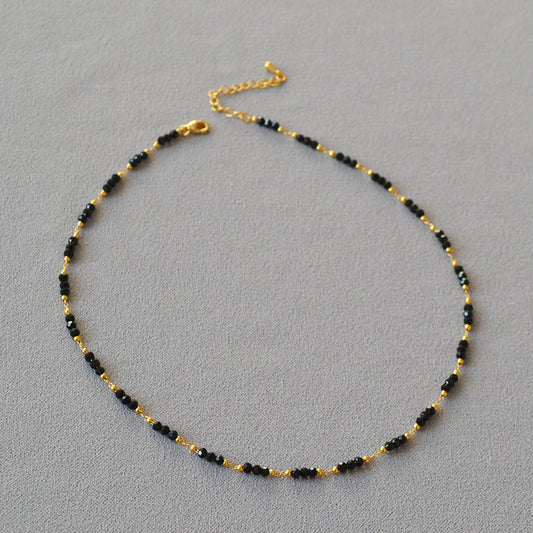 Black Pointed Crystal Interval Handmade Beaded Necklaces