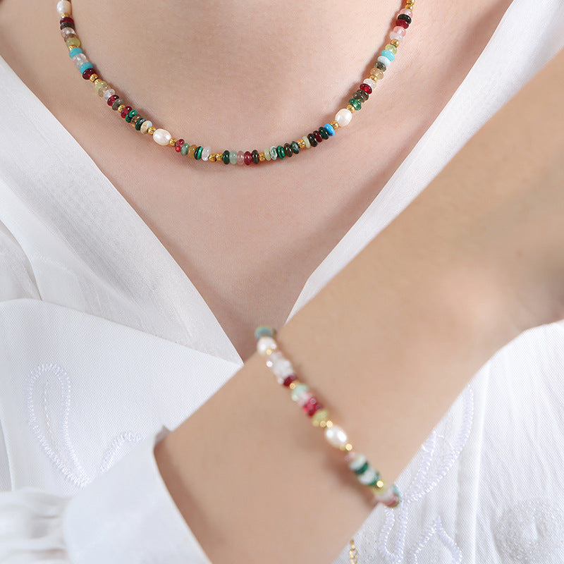 Women's Beaded Natural Stone Freshwater Pearl Personality Queen Jewelry Set