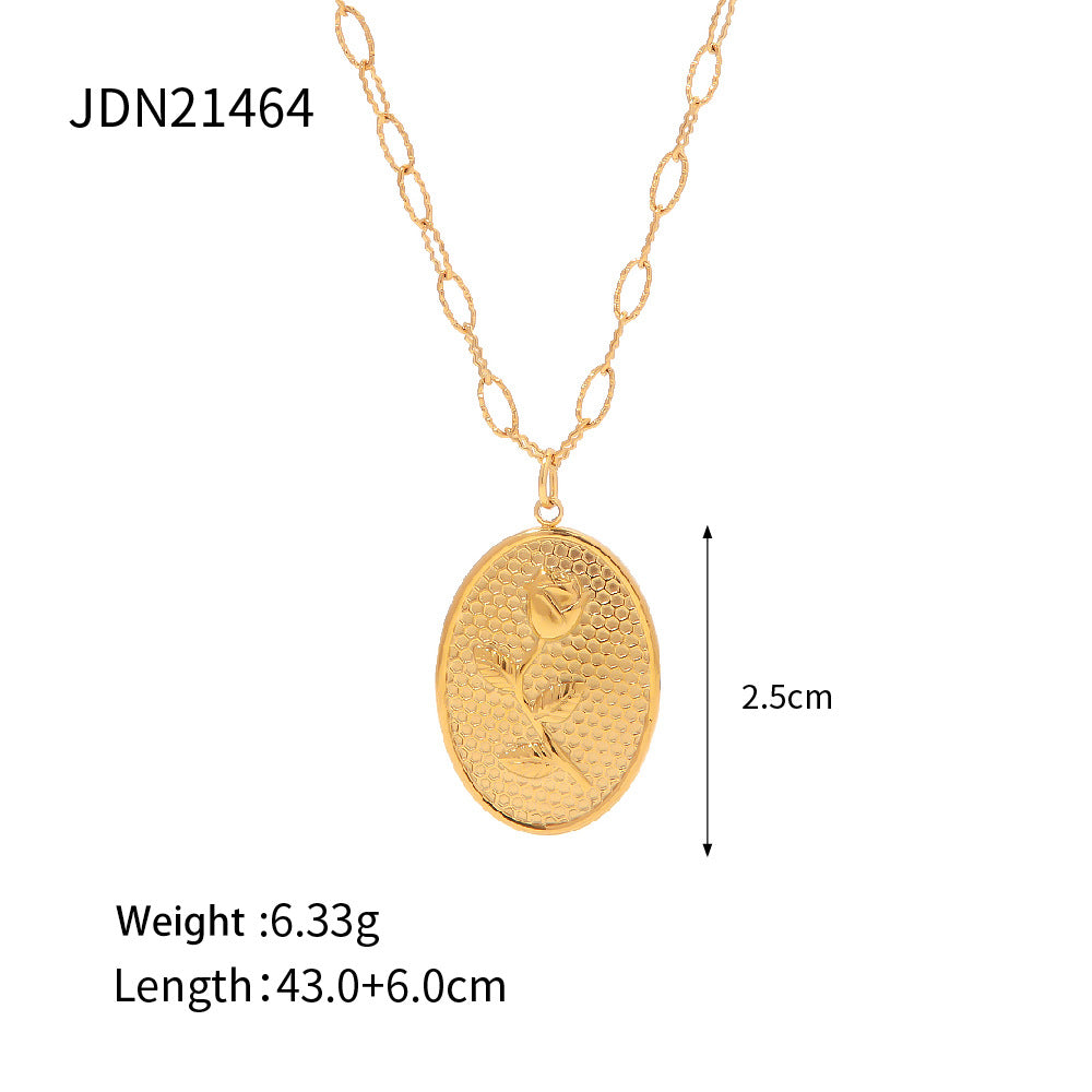 Gold-plated French Retro Stainless Steel Oval Necklaces