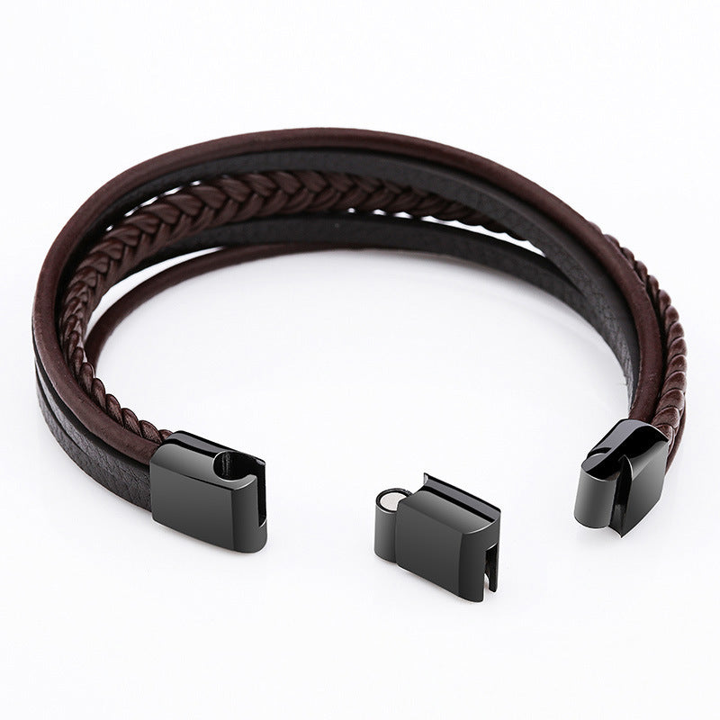 Men's Vintage Hand-woven Stainless Steel Leather Titanium Bracelets