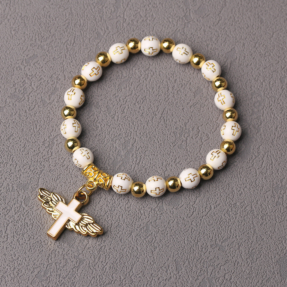Angel Cross Beads Colorful Gold Elastic Bracelets